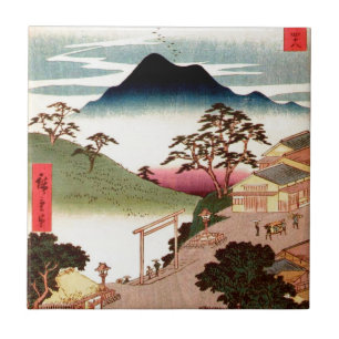 Japansk by med berg kakelplatta