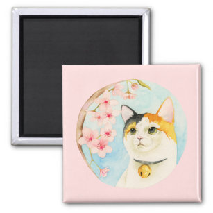 Japansk Calico Cat Watercolor Magnet