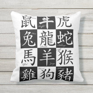 Japansk calligraphy- och symboldekorativ kudde