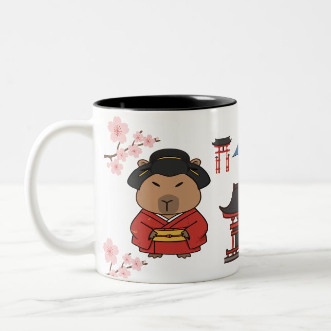 Japansk Capybara Mugg | Cute Aesthetic Coffee Kopp (Vänster)