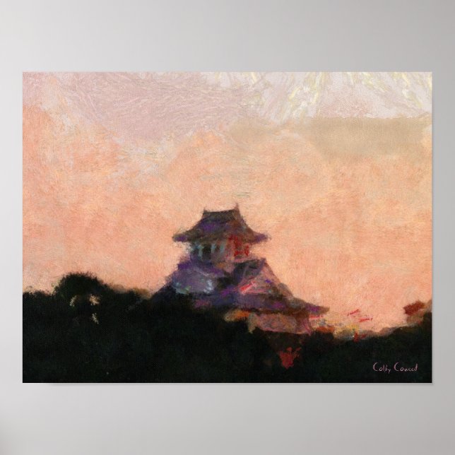 Japansk Castle Sunrise Poster (Framsidan)