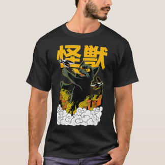 Japansk Cat Japan Kaiju Monster Manga fly  T Shirt