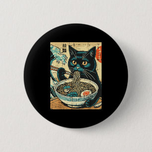 Japansk Cat Ramen Underbar Wave Vintage Art Food M Knapp