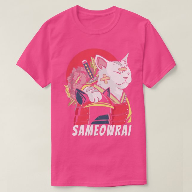 Japansk Cat Samurai Katana Sameowrai Funny T Shirt (Design framsida)