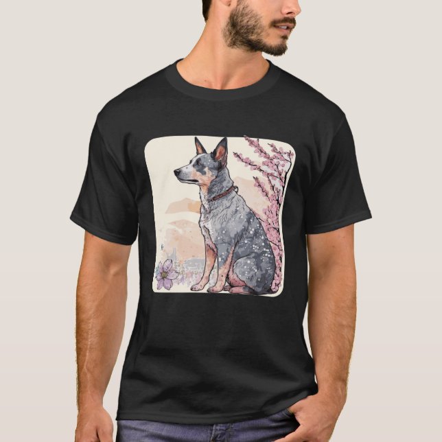 Japansk Cherry Blommar Australian Cattle Hund Saku T Shirt (Framsida)