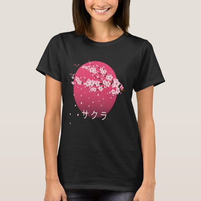 Japansk Cherry Blommar Flower Sakura Träd Hanami T Shirt (Framsida)