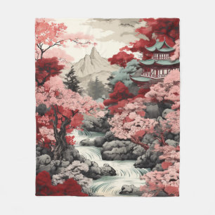 Japansk Cherry Blommar Forest Fleece Blanket