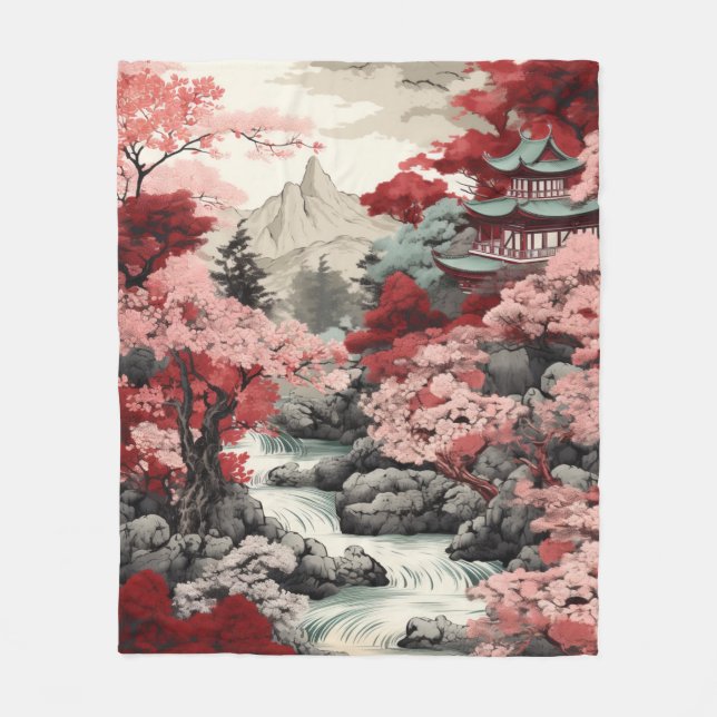 Japansk Cherry Blommar Forest Fleece Blanket (Framsidan)