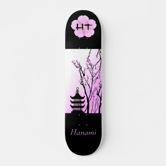 Japansk Cherry Blommar Monogrammed Skateboard (Framsida)