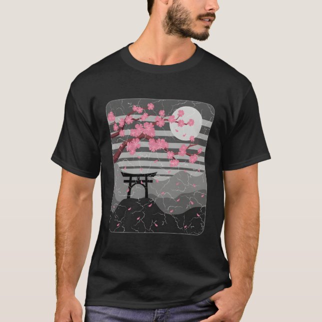 Japansk Cherry Blommar Sakura Samurai T Shirt (Framsida)