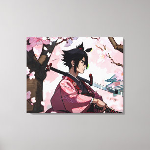 Japansk Cherry Blommar Samurai Canvastryck