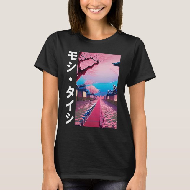 Japansk Cherry blommar Streetwear Aesthetic Vapor T Shirt (Framsida)