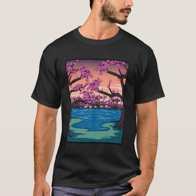 Japansk Cherry Blommar Träd Asian Kawaii Anime T Shirt (Framsida)