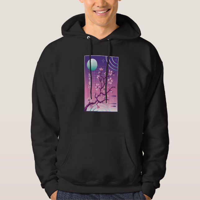 Japansk Cherry Blommar Vaporwave Sakura Aesthetic Hoodie (Framsida)