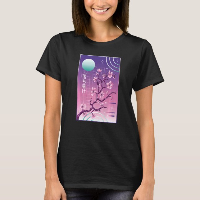 Japansk Cherry Blommar Vaporwave Sakura Aesthetic T Shirt (Framsida)