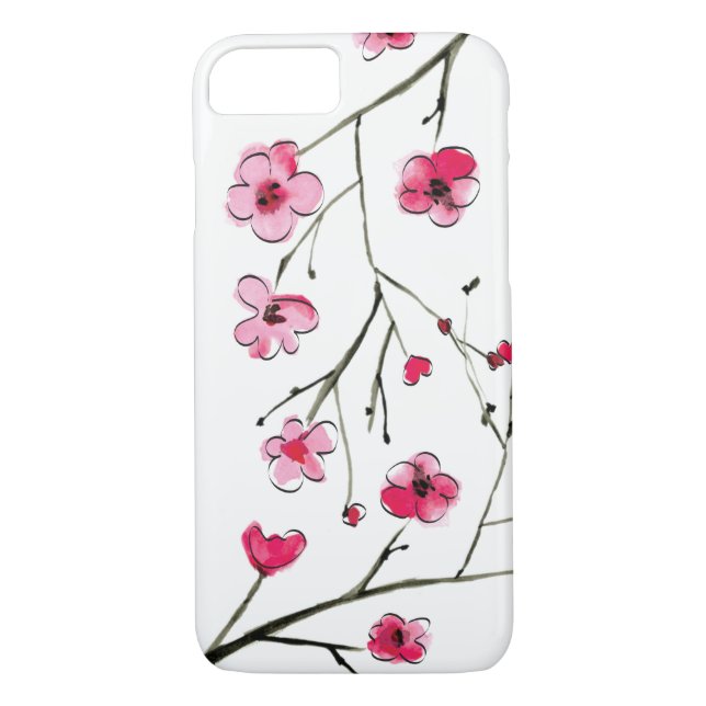 Japansk Cherry-Blommar, vattenfärg, konturer Case-Mate iPhone Skal (Baksida)