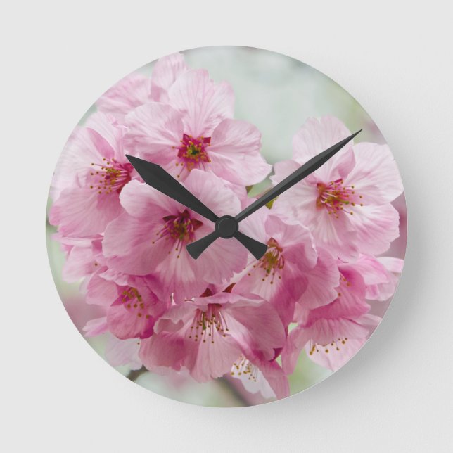 Japansk Cherry Blommar, Wall Clock Rund Klocka (Framsida)