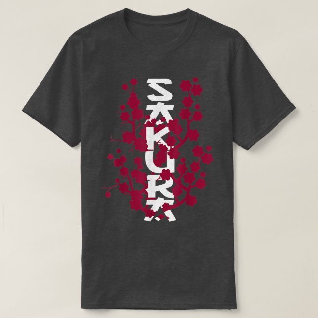 Japansk Cherrys Blommar Sakura Träd Art Vår T Shirt (Design framsida)