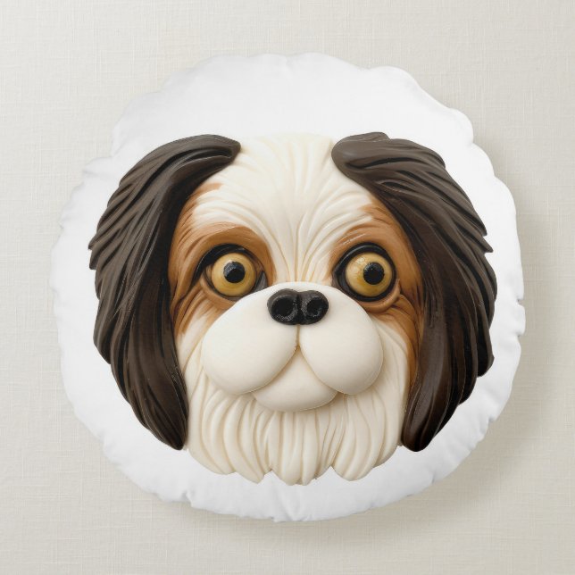 Japansk Chin Hund 3D Inspirerad Rund Kudde (Framsidan)