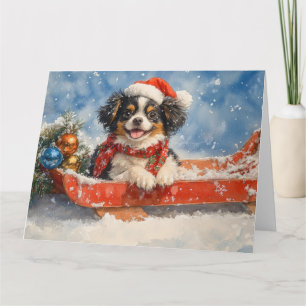Japansk Chin Hund i Släd Låt det Snöa Jul Kort
