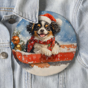 Japansk Chin Hund i släde Låt det snöa jul Knapp