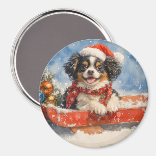 Japansk Chin Hund i släde Låt det snöa jul Magnet