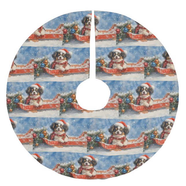 Japansk chin-Hund i Sledge Låt det snöa jul Julgransmatta Borstad Polyester (Framsidan)