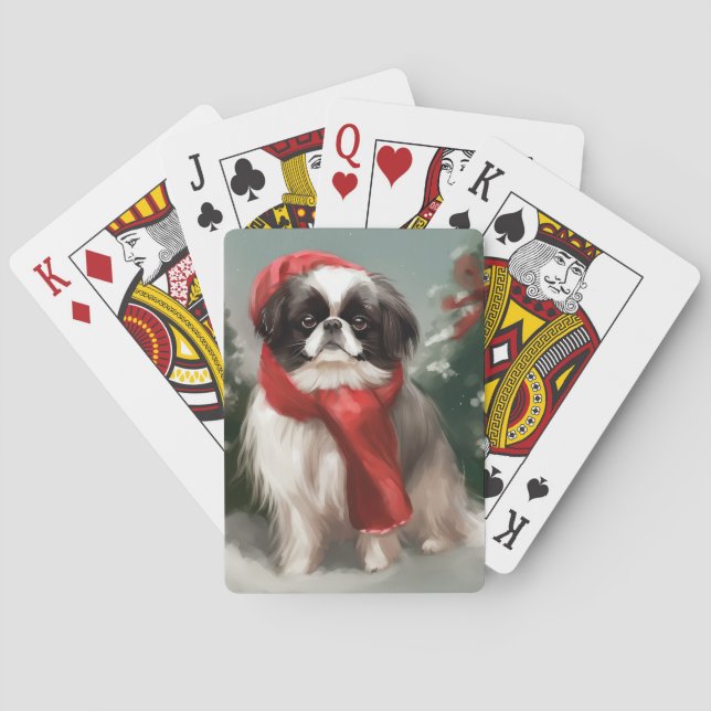 Japansk chin Hund i Snö-jul Casinokort (Baksidan)