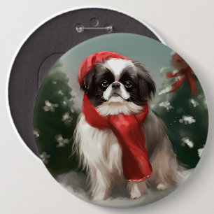 Japansk Chin Hund i Snö Jul Knapp