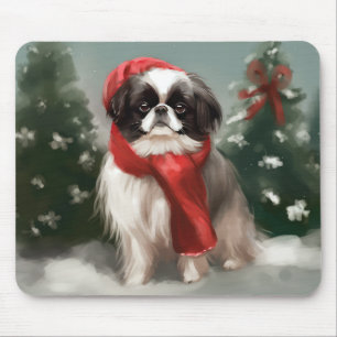 Japansk chin Hund i Snö-jul Musmatta