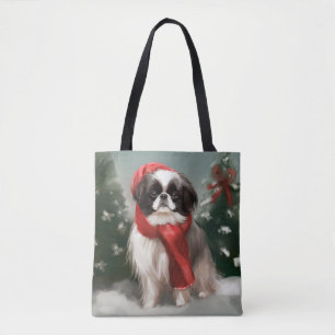Japansk Chin Hund i Snö Jul Tygkasse