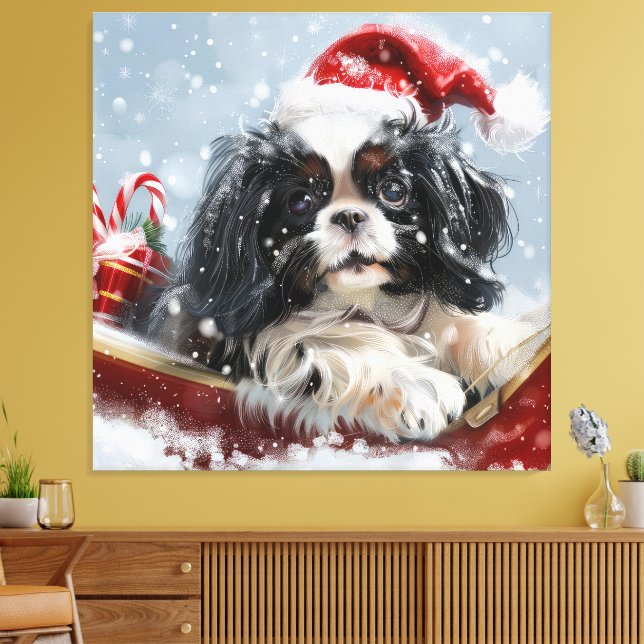 Japansk chin Hund jul - festlig Canvastryck (Insitu (Vardagsrum))