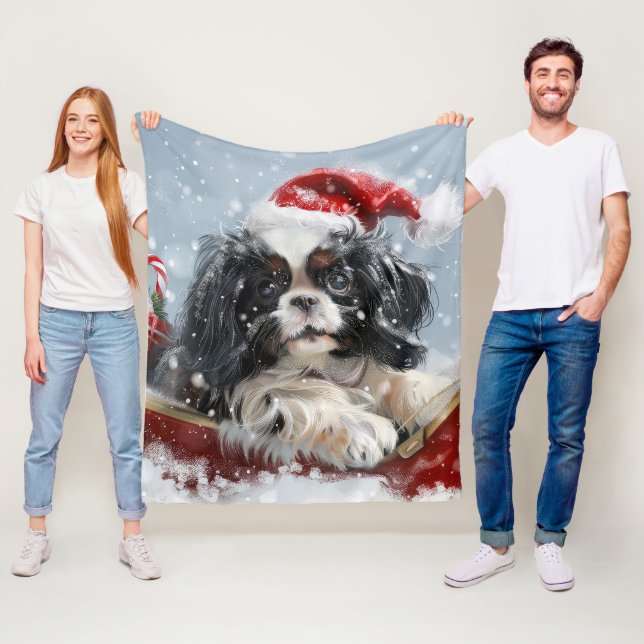 Japansk chin Hund jul - festlig Fleecefilt (På plats)