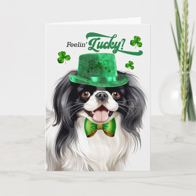 Japansk Chin Hund Lucky St Patrick's Day Helgkort (Framsida)