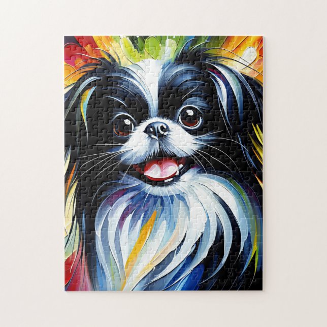 Japansk Chin Hund Porträtt Acrylic Art Print Hund Pussel (Vertikal)