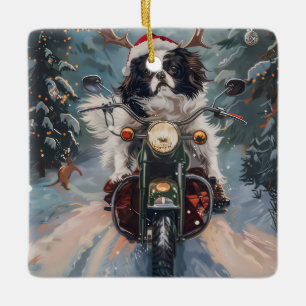 Japansk chin Hund Riding Motorcykel jul Julgransprydnad Keramik