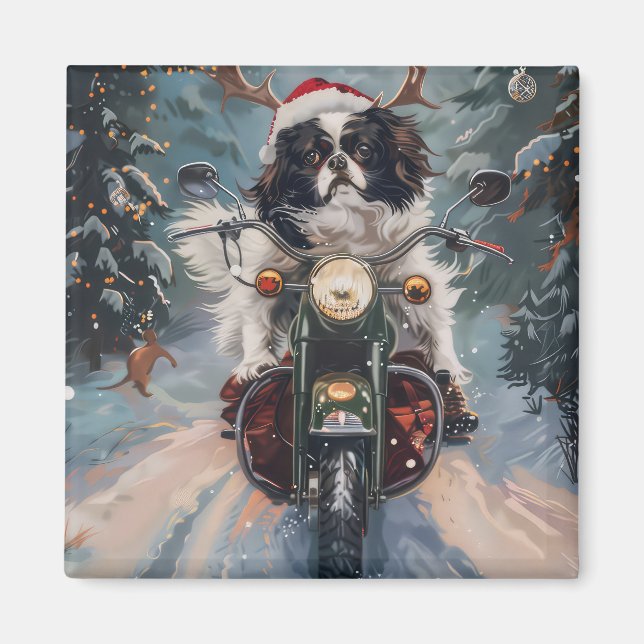 Japansk chin Hund Riding Motorcykel jul Magnet (Framsidan)