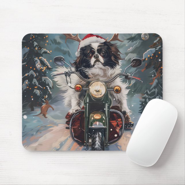 Japansk chin Hund Riding Motorcykel jul Musmatta (Med mus)