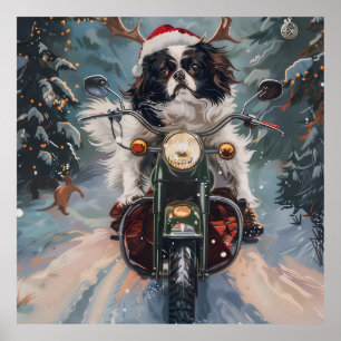 Japansk chin Hund Riding Motorcykel jul Poster