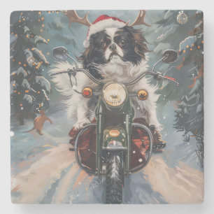 Japansk chin Hund Riding Motorcykel jul Stenunderlägg