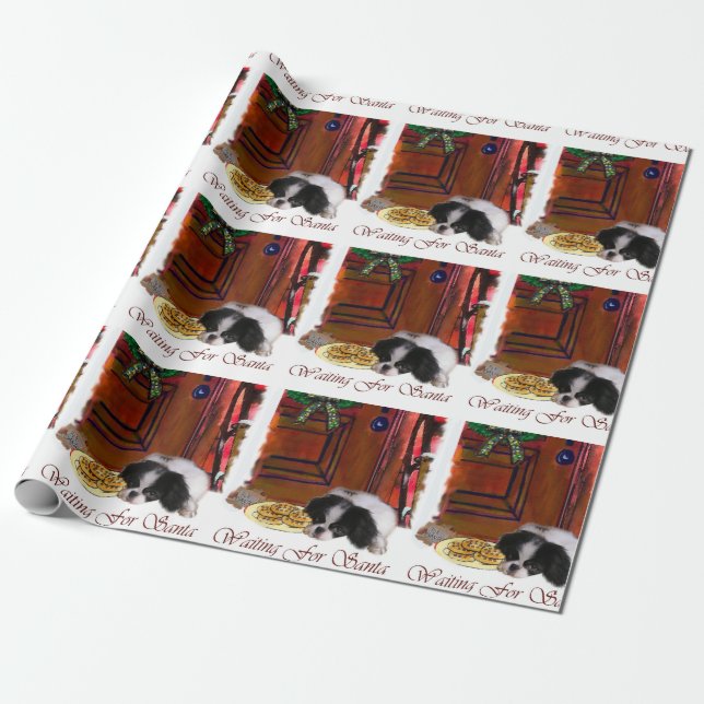 Japansk chin i väntan på jul presentpapper (Utrullad)