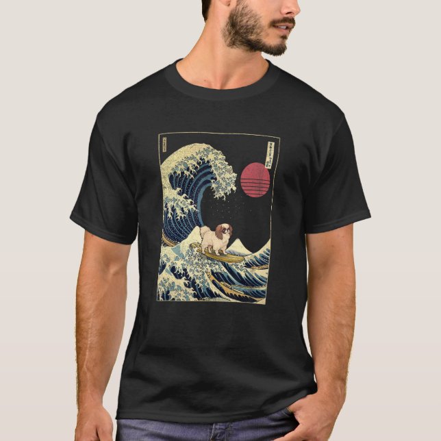 Japansk chin japansk kanagawa Wave-Hund för Surfa T Shirt (Framsida)