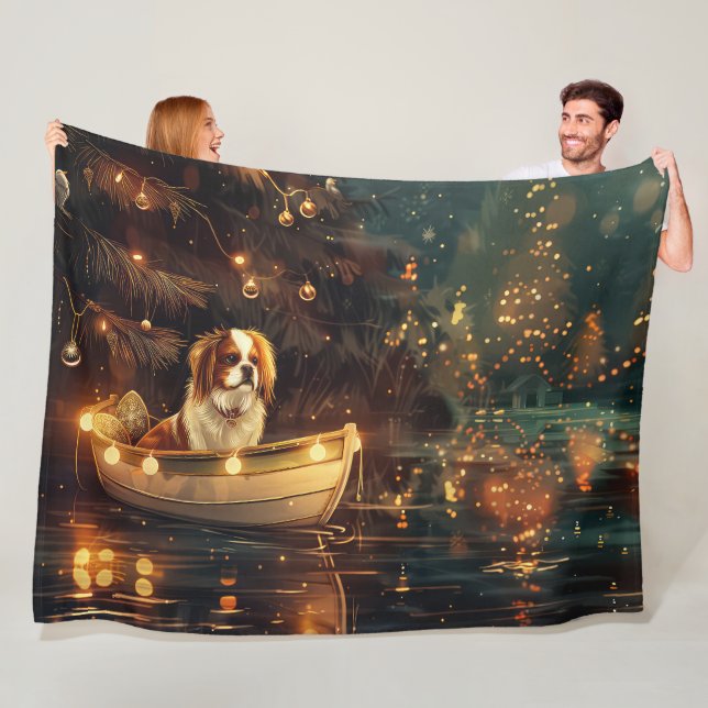 Japansk chin-jul - festlig resa fleecefilt (På plats)