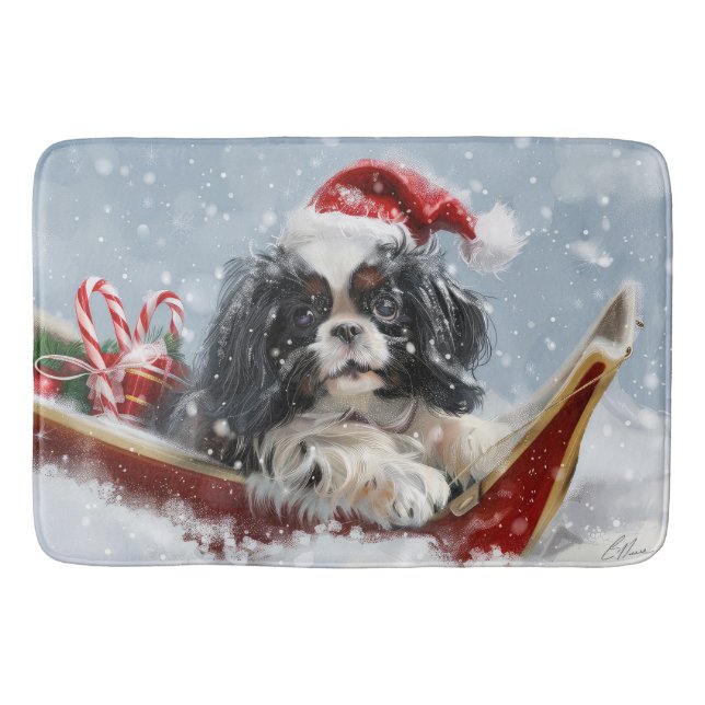 Japansk Chin Julfirande Hund Badrumsmatta (Framsidan)
