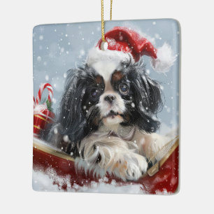 Japansk Chin Julfirande Hund Julgransprydnad Keramik