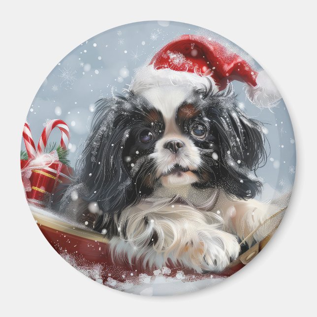 Japansk Chin Julfirande Hund Magnet (Framsidan)