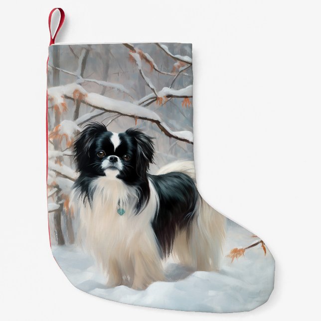 Japansk chin Låt det snöa jul Liten Julstrumpa (Framsidan)