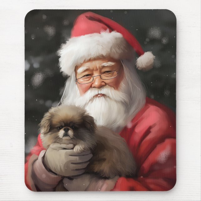 Japansk Chin med Tomte Julfirande Jul Musmatta (Framsidan)