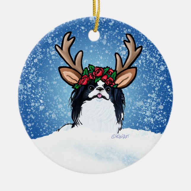 Japansk chin Reindeer jul Ceramic Ornament (Framsidan)