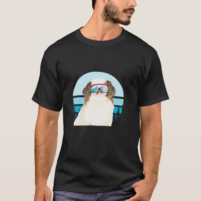 Japansk Chin Skiing Winter Mountain Ski Hund älska T Shirt (Framsida)